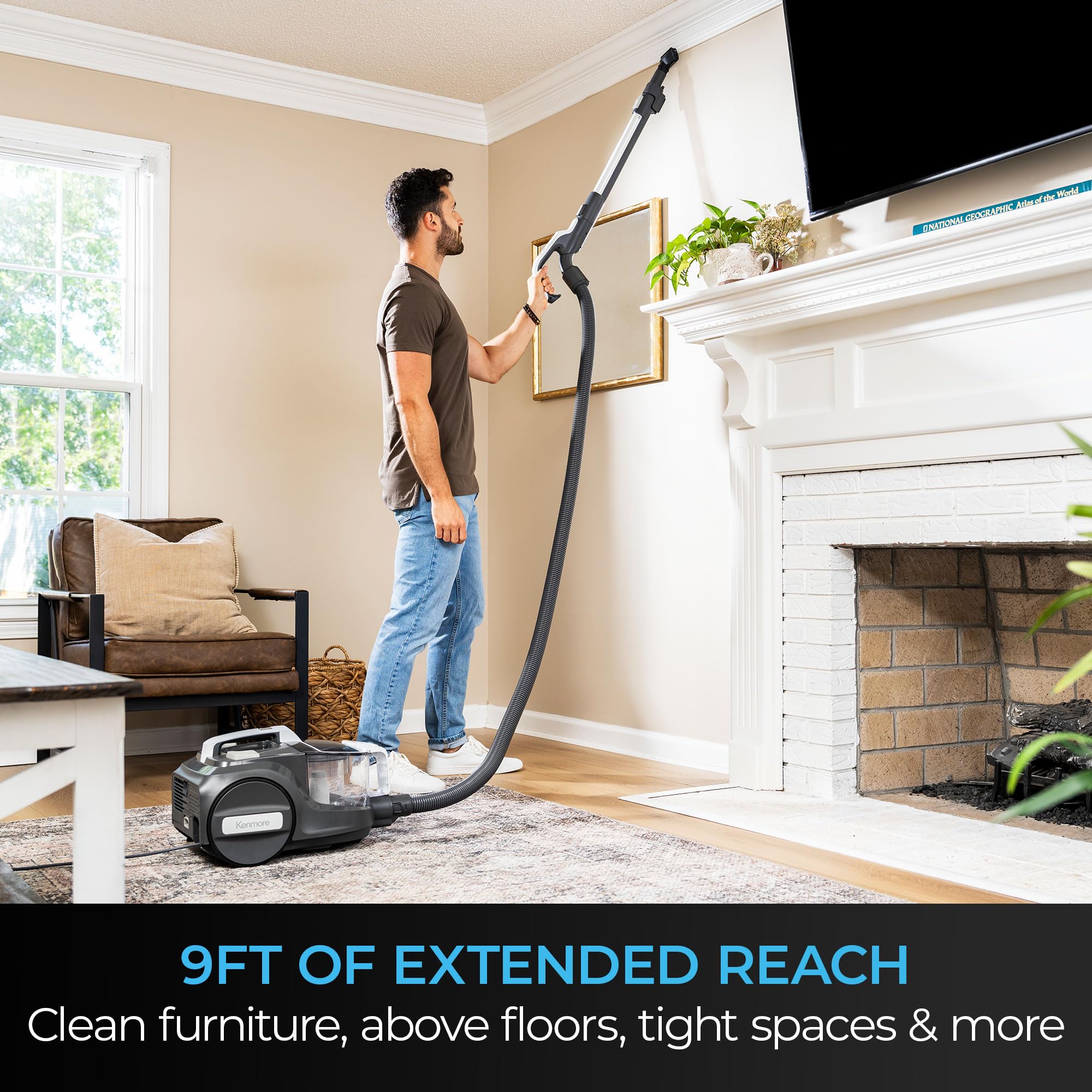 Kenmore DC5070 500 Series Bagless Canister Vacuum with Hair Eliminator Brushroll,2-Motor Cyclonic Technology, HEPA Filtration & 24' Auto Cord Rewind for Pet, Carpets, Hard Floors, Stairs, White - Image 5