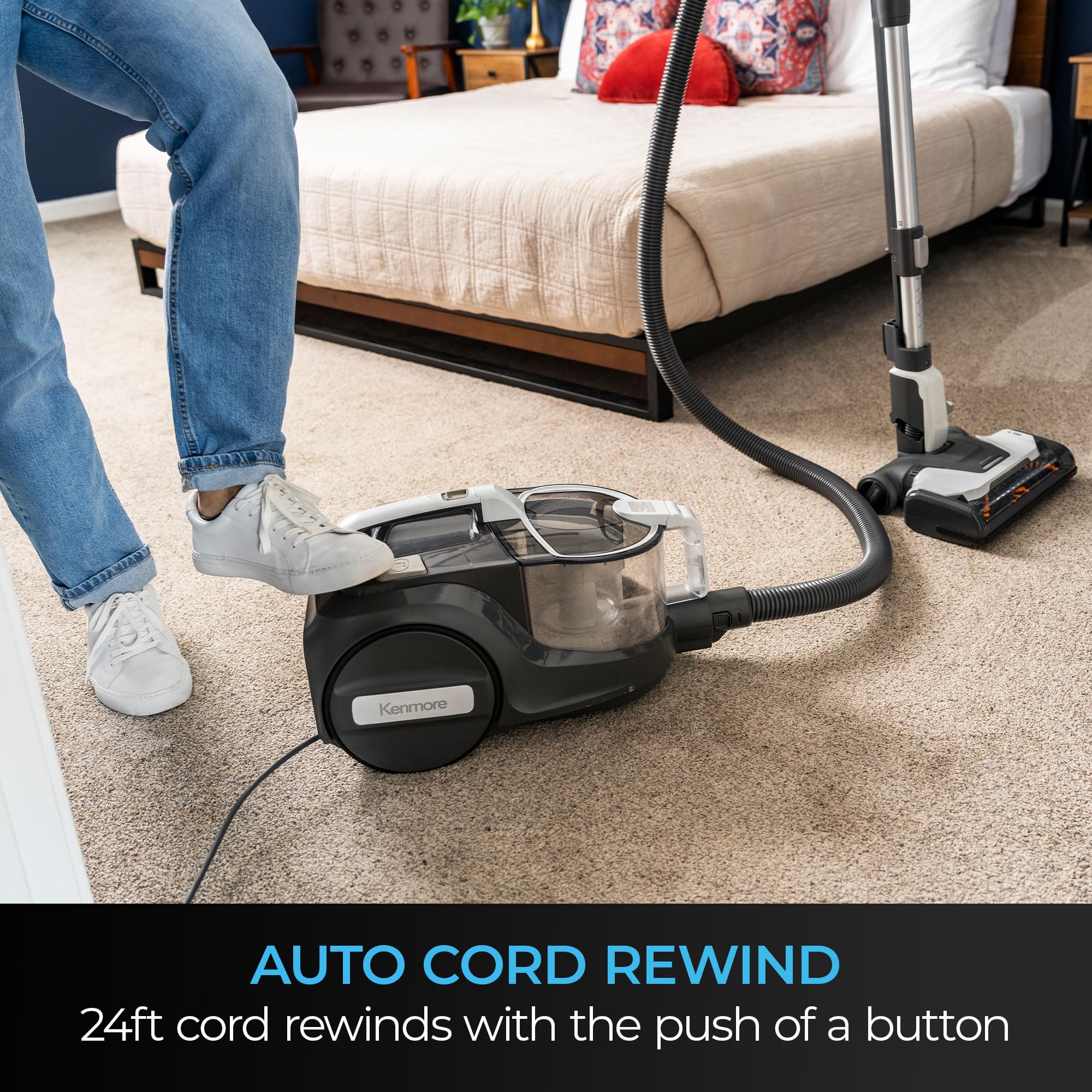 Kenmore DC5070 500 Series Bagless Canister Vacuum with Hair Eliminator Brushroll,2-Motor Cyclonic Technology, HEPA Filtration & 24' Auto Cord Rewind for Pet, Carpets, Hard Floors, Stairs, White - Image 6