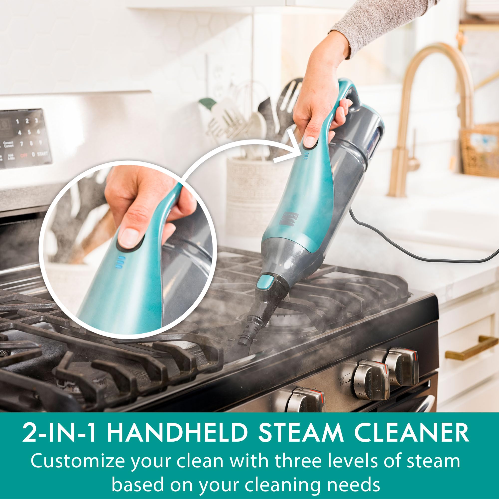 Kenmore SM2050 2-in-1 Steam Mop Hard Floor Cleaner with 2 Modes & 2pcs Washable Pads for Carpets, Rugs and Upholstery, Green - Image 4